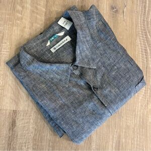Cubavera Shirt Men's XXL Chambray Blue Linen Button Front Short Sleeve Shirt